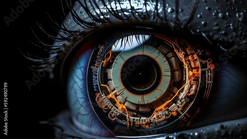 cyber  cybernetic  closeup of mechanical android eye  generative ai 
