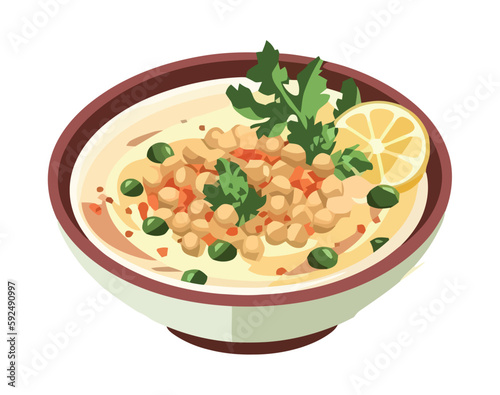 Fresh soup with healthy vegetables and herbs