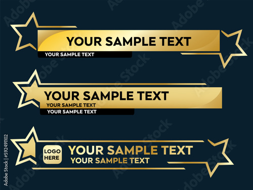 Lower third vector design with Gold Star overlay strip text video. News Lower Thirds Pack Template. Vector illustration.	
