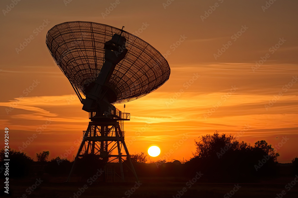 radio telescope at sunset created with Generative AI technology radio telescope at sunset created with Generative AI technology