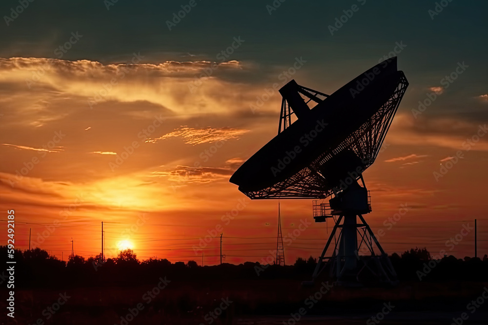 radio telescope at sunset created with Generative AI technology radio telescope at sunset created with Generative AI technology