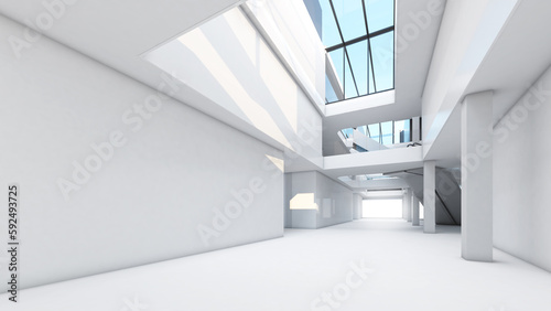 The white interior structure shows the structure and the corridor area.,3d rendering