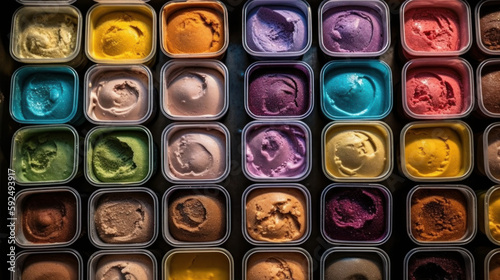 Colorful ice cream flavors display. Generative AI.
