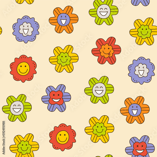 Smiling flower, abstract personage, mascot design, funny face, cute icon