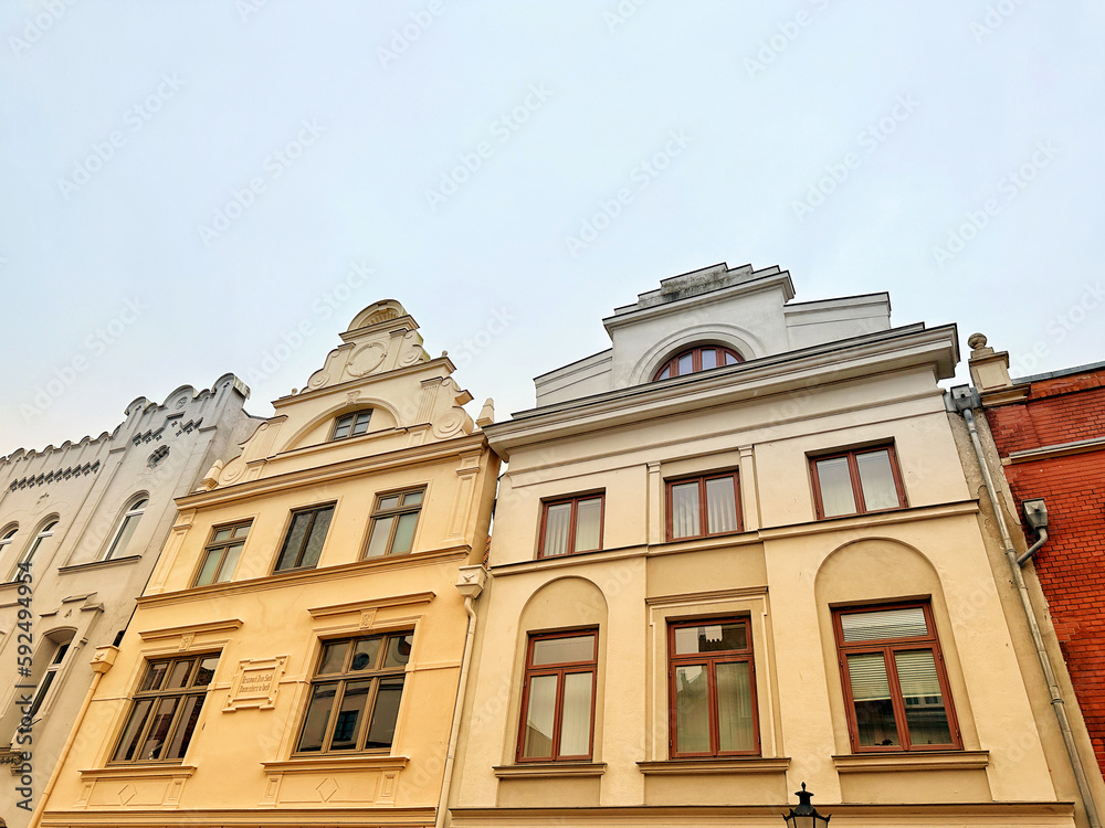 Low angle view of Hanseatic building in Wismar Low angle view of Hanseatic building in Wismar