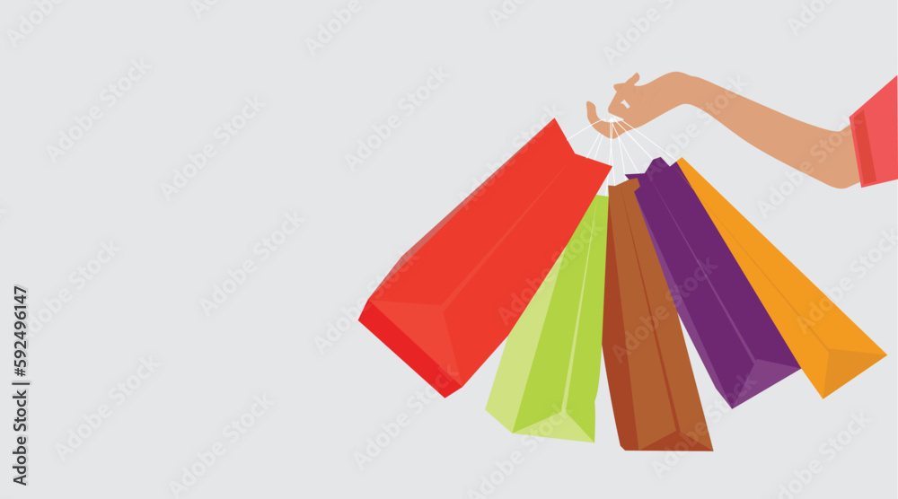 Shopping background gray with colorful shopping bags