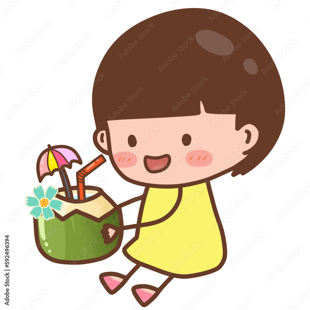Girl holding coconut to drink coconut juice Girl holding coconut to drink coconut juice