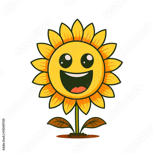 Happy Sunflower Illustration, Cute Cartoon Illustration. AI Generative
