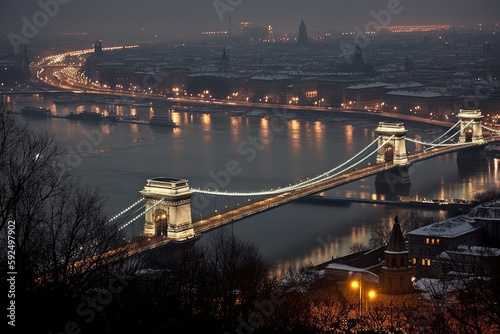 budapest at night created with Generative AI technology