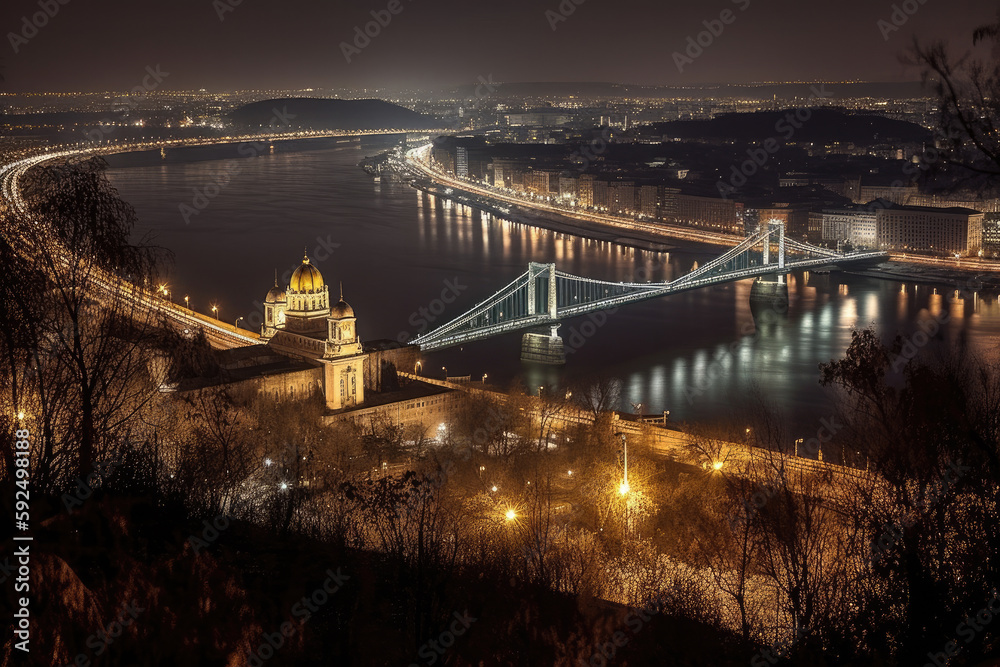 Fototapeta premium budapest at night created with Generative AI technology