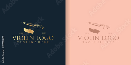 Abstract monochrome icon of violin with text. Vector illustration