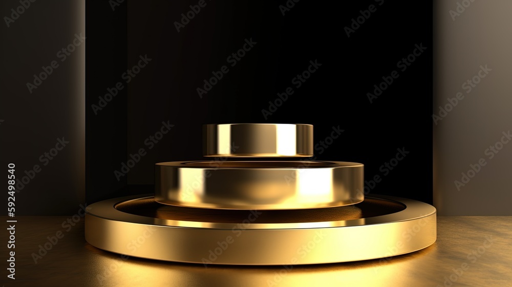 Abstract black background with gold podium for product presentation. 3d render.Generative Ai