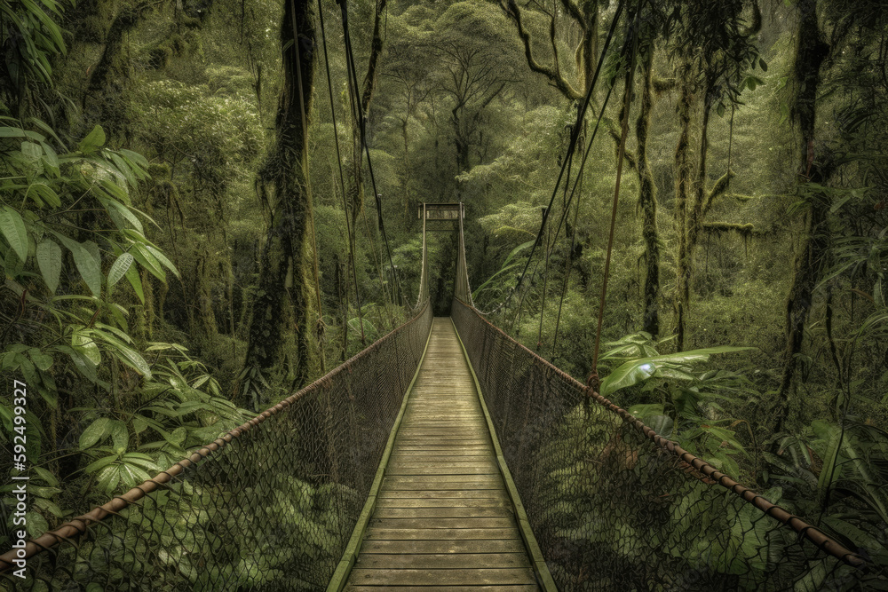 wooden bridge in the forest created with Generative AI technology wooden bridge in the forest created with Generative AI technology