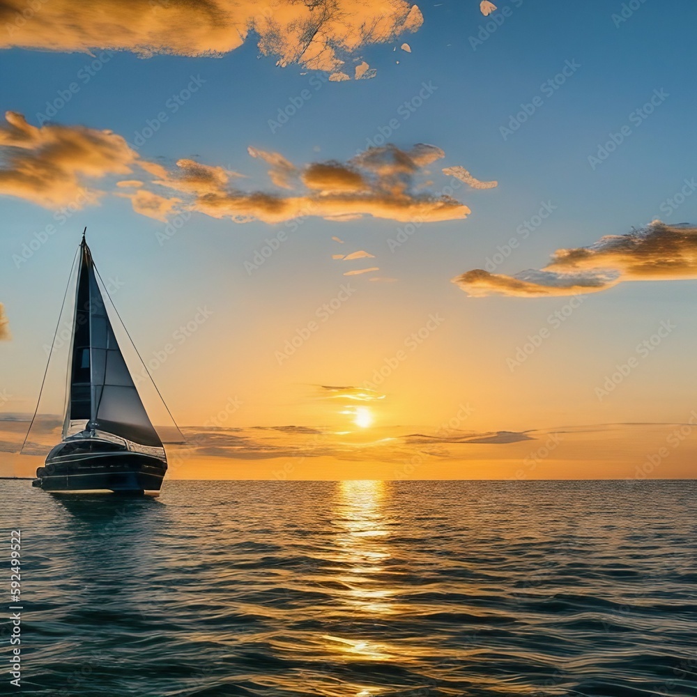 Yacht at sunset in a sea ai generated