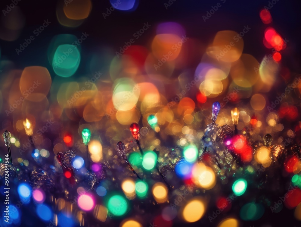 Multicolored night lights blur motion bokeh. generative ai
