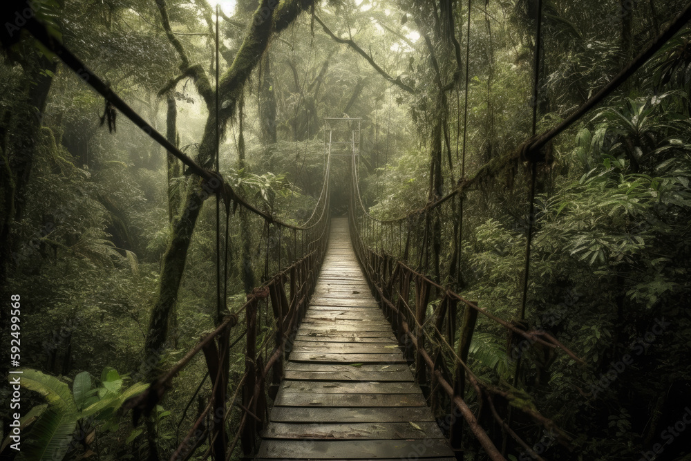 wooden bridge in the forest created with Generative AI technology wooden bridge in the forest created with Generative AI technology