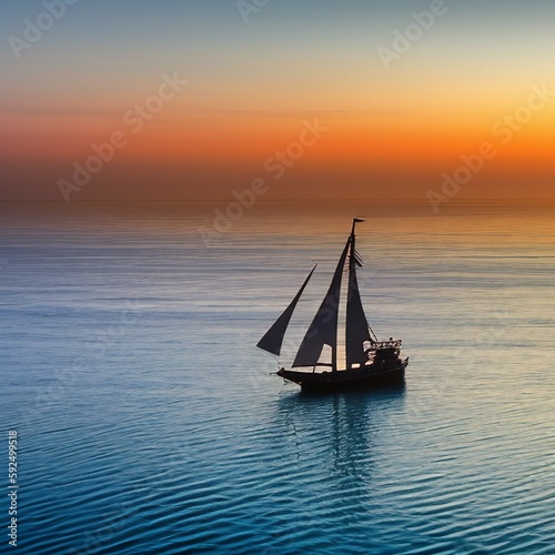Sailboat at sunset sea ai generated © Sweet_Harmony💙💛