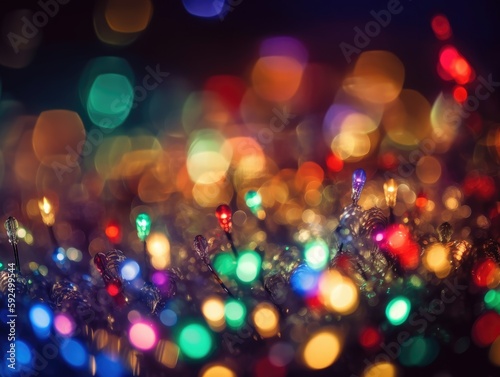 Multicolored night lights blur motion bokeh. generative ai
