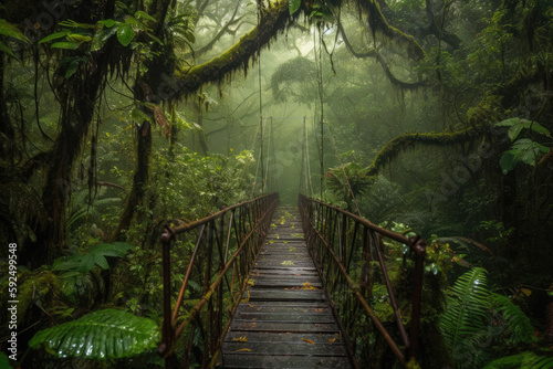 wooden bridge in the forest created with Generative AI technology