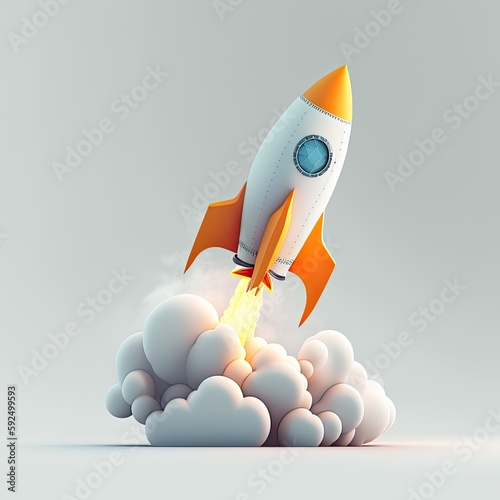 Space rocket flying toward the clouds believable rocket icon Having a successful company concept, generative ai