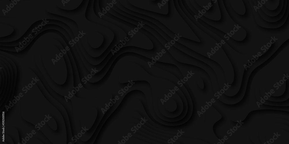 Black paper topography relief. Abstract paper cut background. Realistic papercut decoration textured with wavy layers. Carving art. Vector concept design