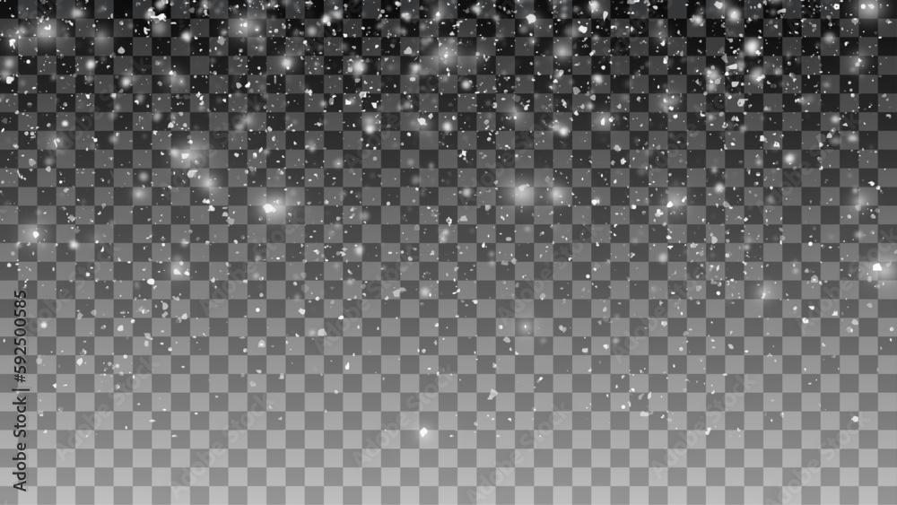 Snowfall on a transparent background. Seamless realistic falling snow or snowflakes. Isolated on transparent background - stock vector. Snowfall on a transparent background. Seamless realistic falling snow or snowflakes. Isolated on transparent background - stock vector.