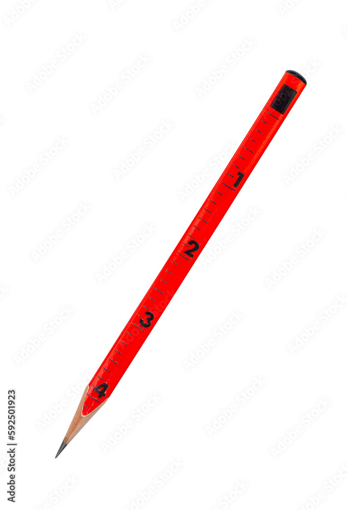 Red pencil with ruler on transparent background Red pencil with ruler on transparent background
