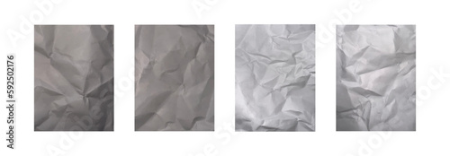 Full Vector Rumpled, Crumpled Paper Texture Set. Wrinkled old torn notebook, sketchbook page. Rough papyrus deisgn material template. 60s, 70s, 80s, 90s.