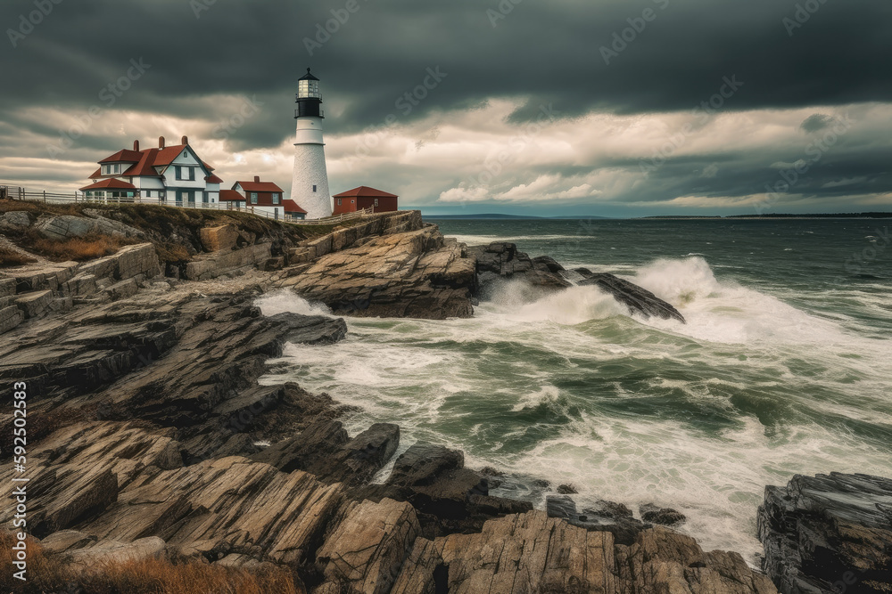 lighthouse on the coast created with Generative AI technology