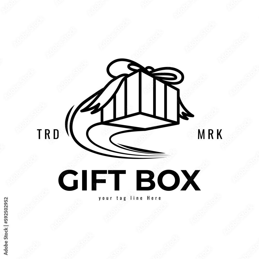 Modern gift box flying outline for gift delivery logo design