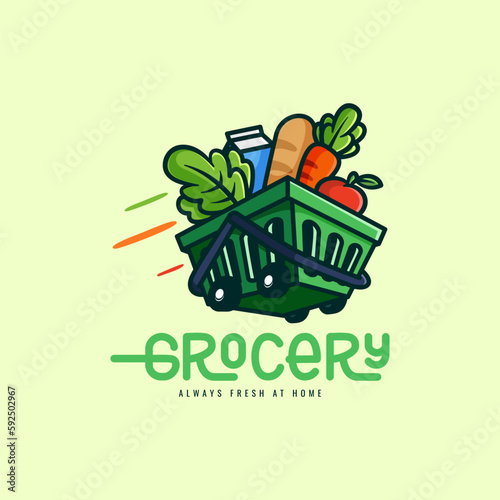 Modern Logo, Vegetable in shopping cart for grocery delivery logo design vector