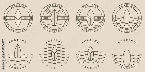 set bundle surfing logo line art vector illustration design