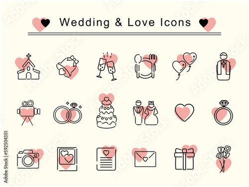 set of wedding and love icons