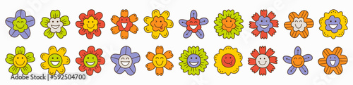 Smiling flower  abstract personage  mascot design  funny face  cute icon.