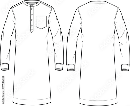 Tunic shirt for men technical flat design vector mockup template.