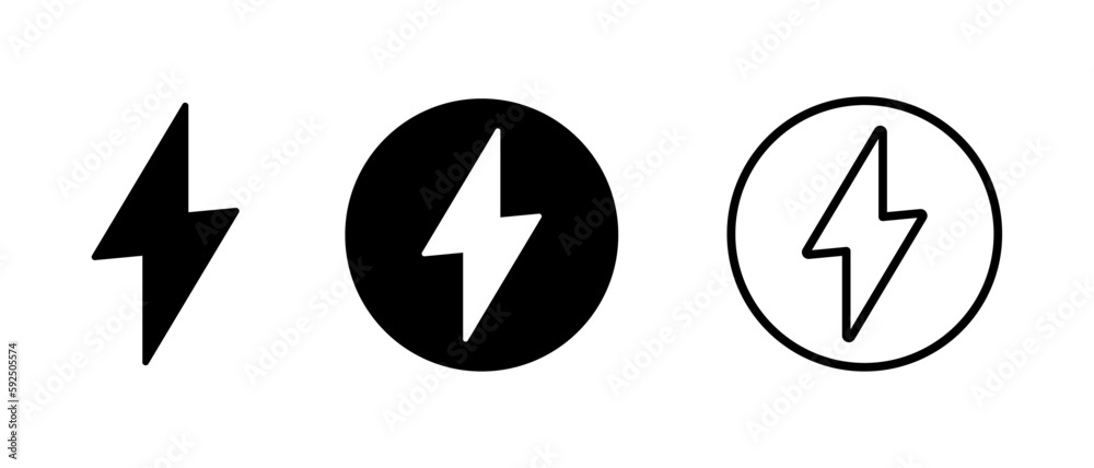 Flash thunder power vector flat icons set Flash thunder power vector flat icons set