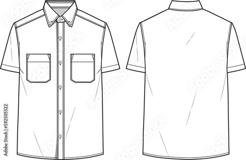 Half Sleeve Shirt Flat Sketch Template