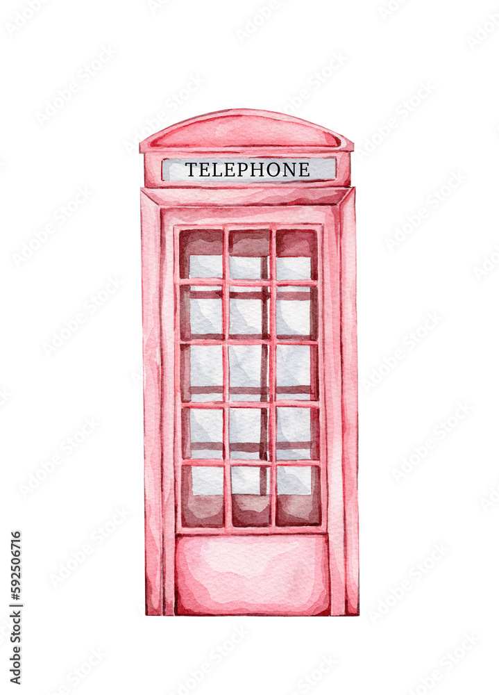 Watercolor red telephone booth Watercolor red telephone booth