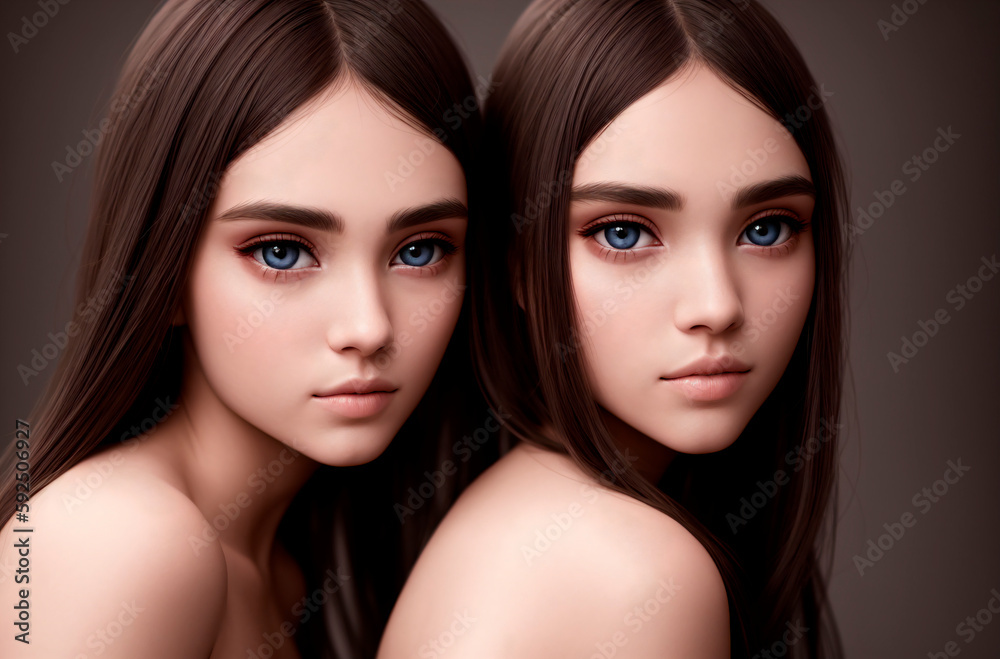 Beautiful twin girls. Generative AI. Beautiful twin girls. Generative AI.