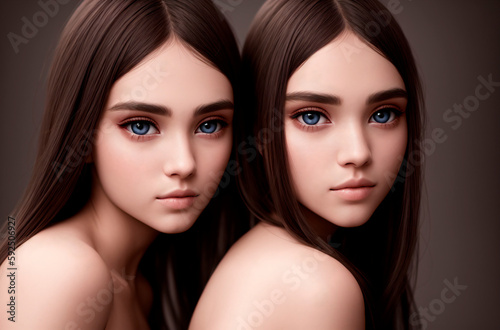 Beautiful twin girls. Generative AI.