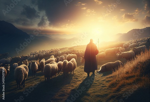 Canvas Print the shepherd guiding the sheep to the light