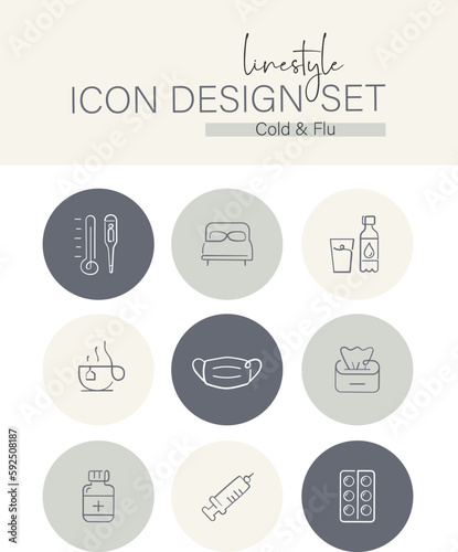 Linestyle Icon Design Set Cold & Flu
