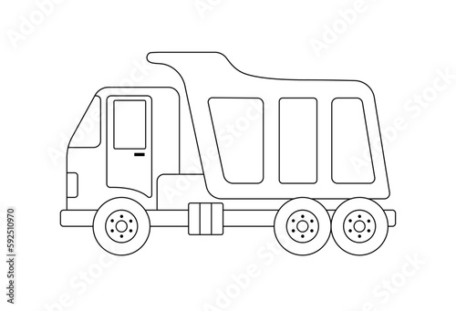 Dump truck, mining dump truck in outline style. Line construction machine isolated on white.