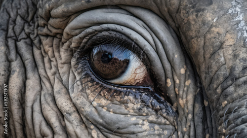 Macroshot of the eye of an african elephant. Generative AI. © Markus