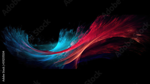 Blue and red colorsplash on a black background as a futuristic background. Generative AI.