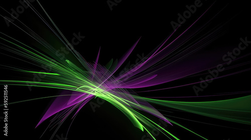 Futuristic background with green and purple stripes. Generative AI.