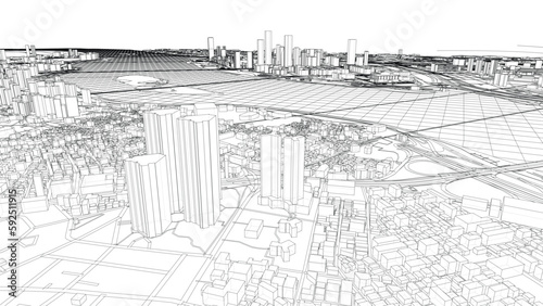 Outline city concept vector. Wire-frame style
