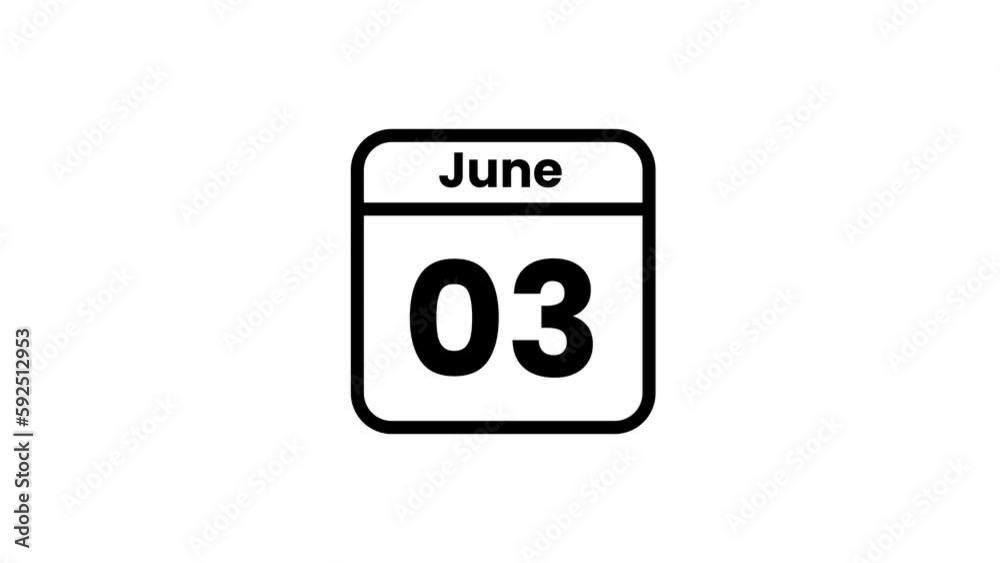 03 June calendar icon animation. Luma matte with transparent background 4K resolution 03 June calendar icon animation. Luma matte with transparent background 4K resolution