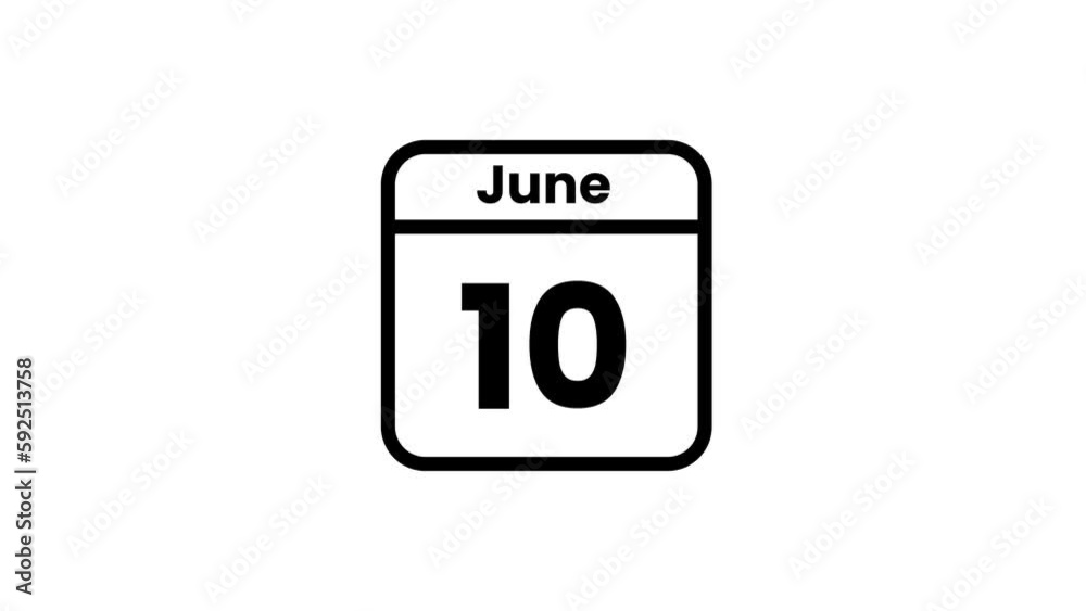 10 June calendar icon animation. Luma matte with transparent background 4K resolution 10 June calendar icon animation. Luma matte with transparent background 4K resolution