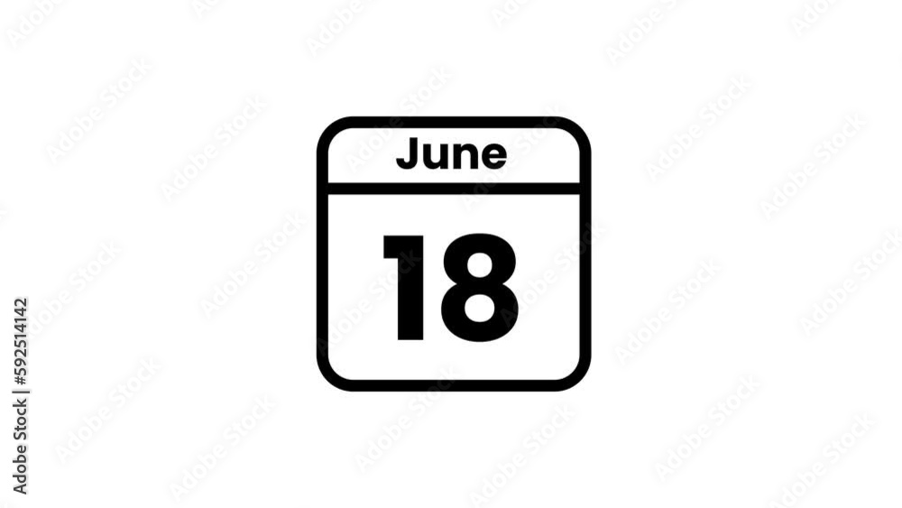 18 June calendar icon animation. Luma matte with transparent background 4K resolution 18 June calendar icon animation. Luma matte with transparent background 4K resolution